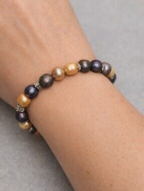 New Shell Pearl Flexible Bracelet Multicolor Beaded 7" Boho Nature Sea